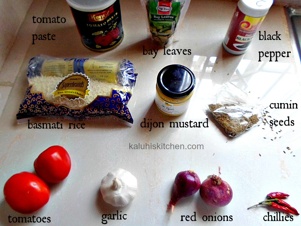 Tomato and Mustard rice ingredients