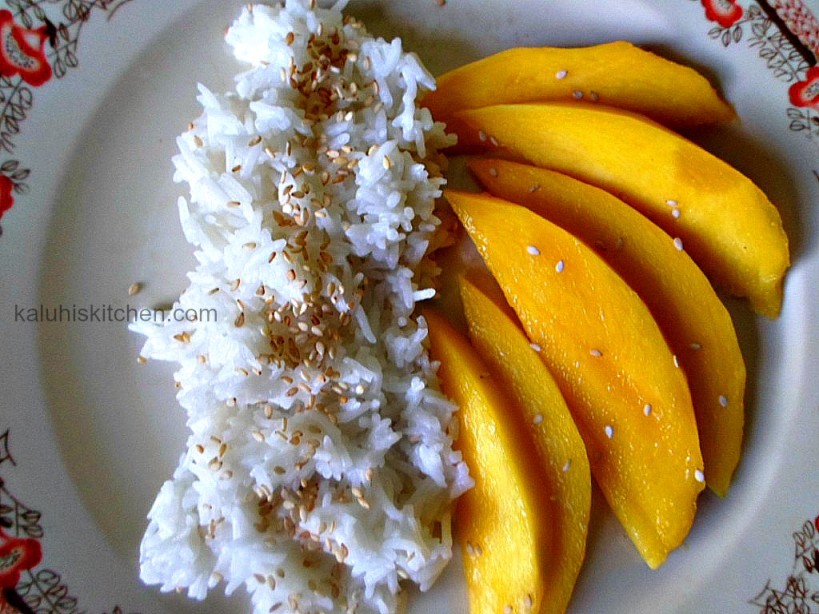 sticky rice with coconut cream and mangoes Kaluhi's Kitchen