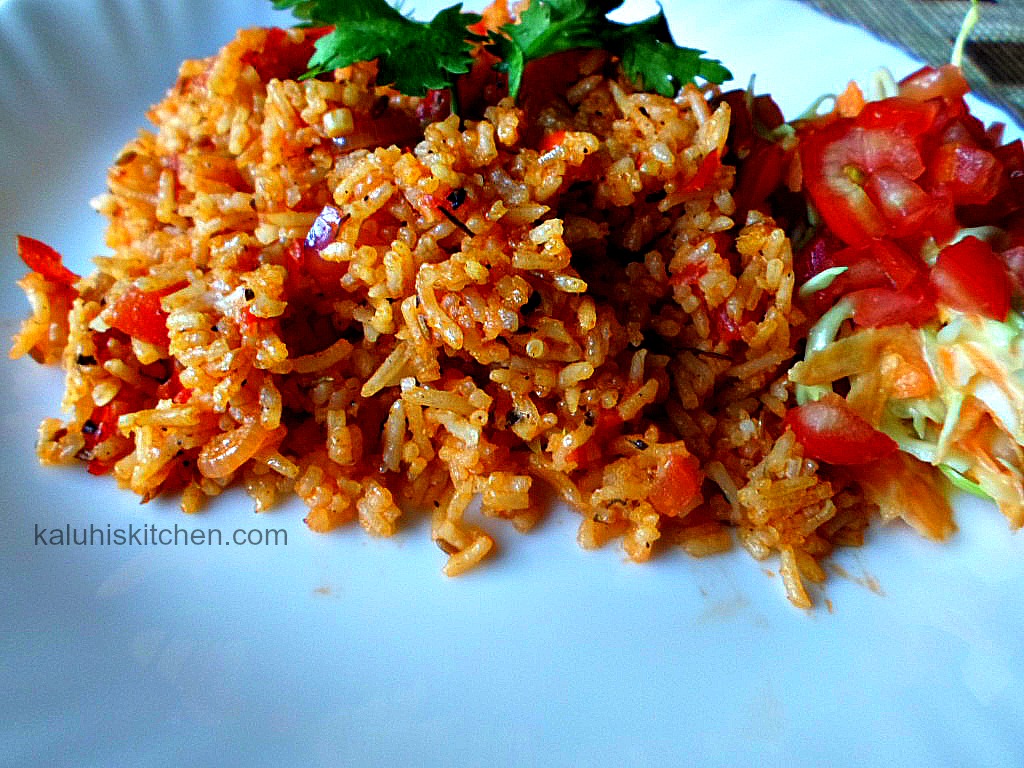 tomatoes and mustard rice with slaw