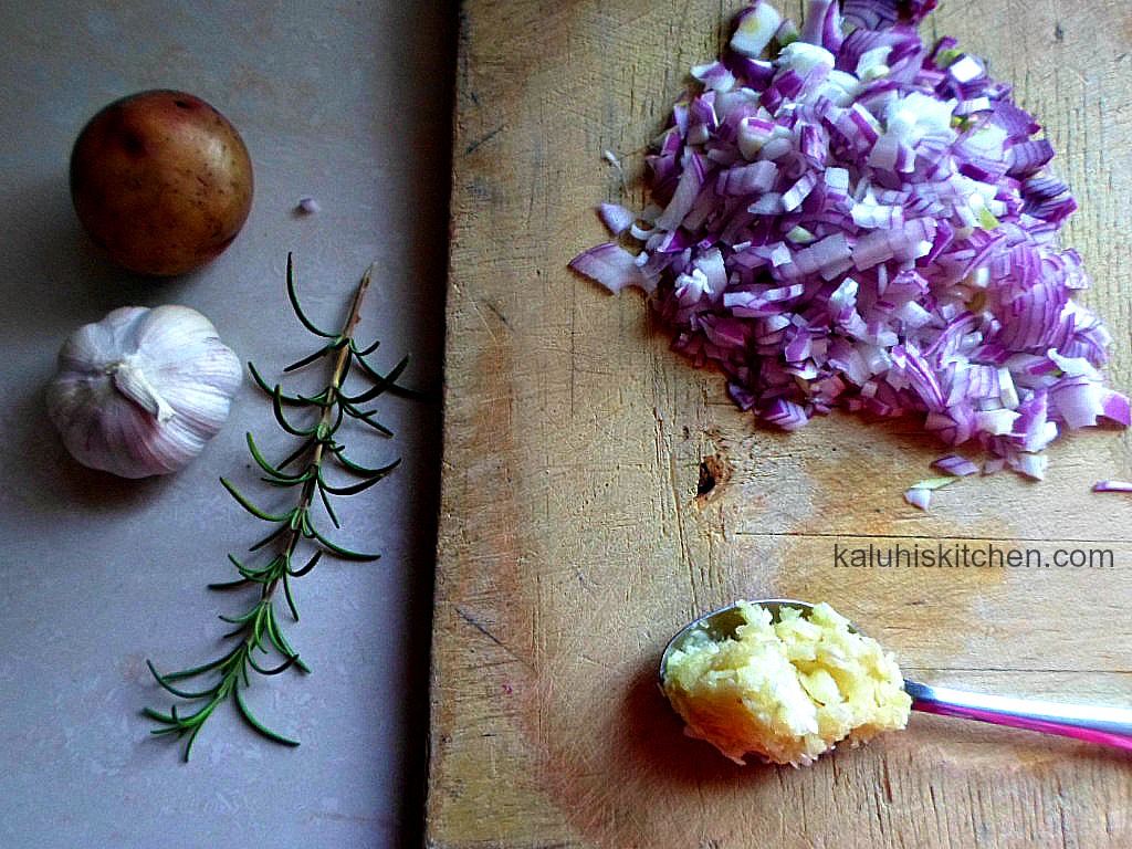 finely chopped red onion and  garlic paste for making unskinned potato wedges