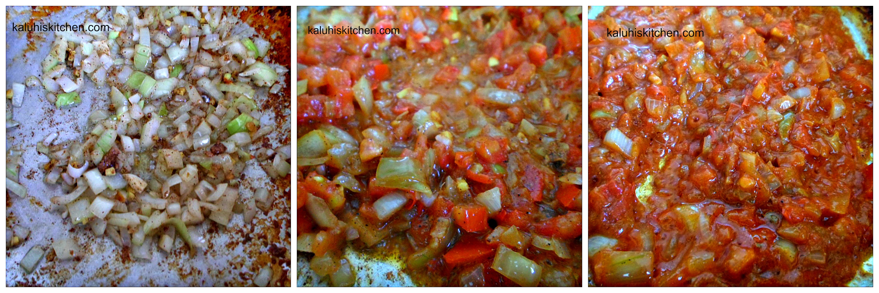 sauteed onions, tomato reduction and tomato paste for thickness