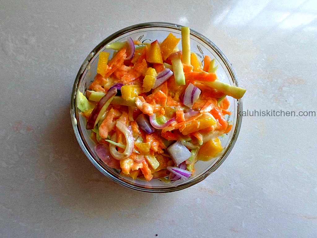 sophisticated coleslaw with mango green apple, onion, carrot,cabbage