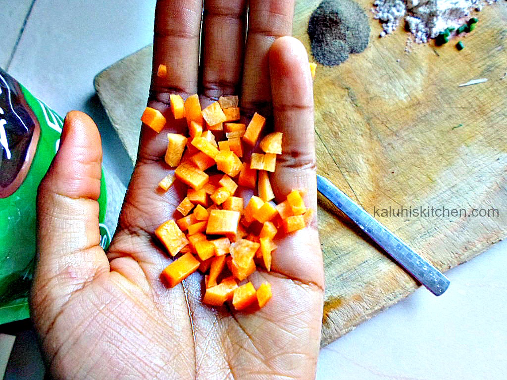 dicing your crrots finely for your ndengu allows them to cook faster and adds appeal to the dish ...