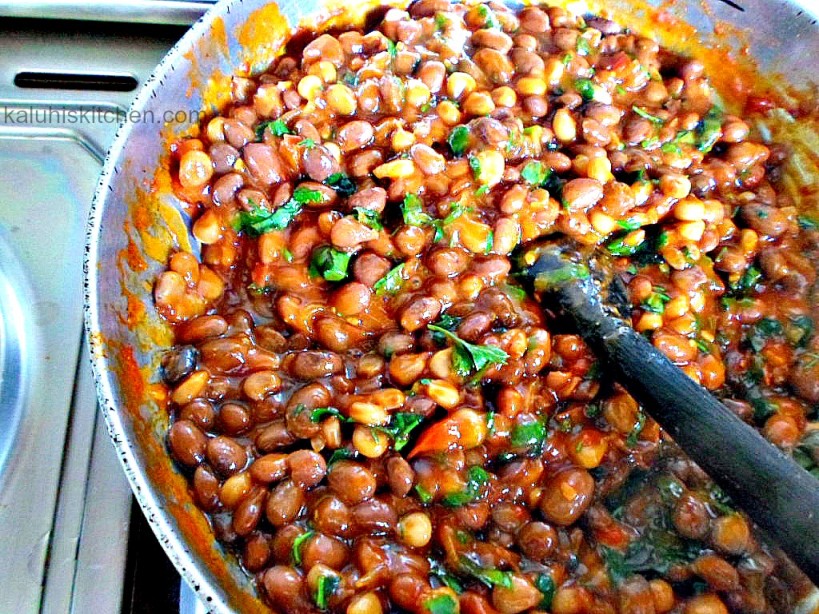 fresh coriander elevates the flavor of the githeri and brings out taste of ginger and chili