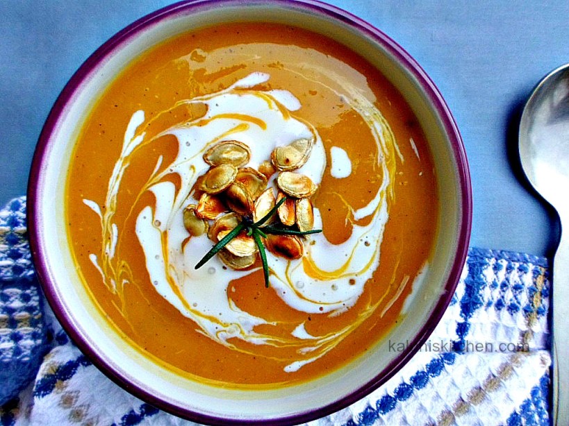 kenyan food blogs_best butternut soup recipe garnished with toasted seeds and rosemary