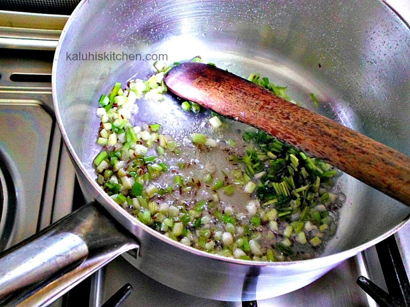 spring onion, coriander stalk and cumin seed saute_farfalle  stir fry_