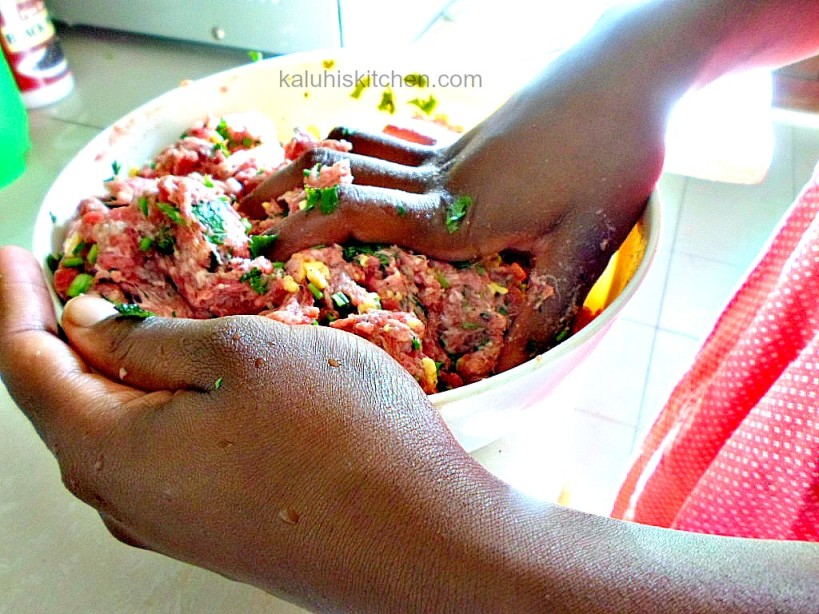 when mixing ingredients for the meatballs, do not overwork the meat. The bread crumbs and egg help the meatballs stay compact_how to make spaghetti and meatballs