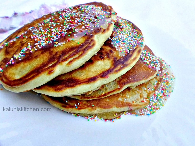 How to make funfetti pancakes as shown by Kaluhi Adagala in Kenyas best food blog Kaluhis Kitchen_Orange Zest Funfetti pancakes