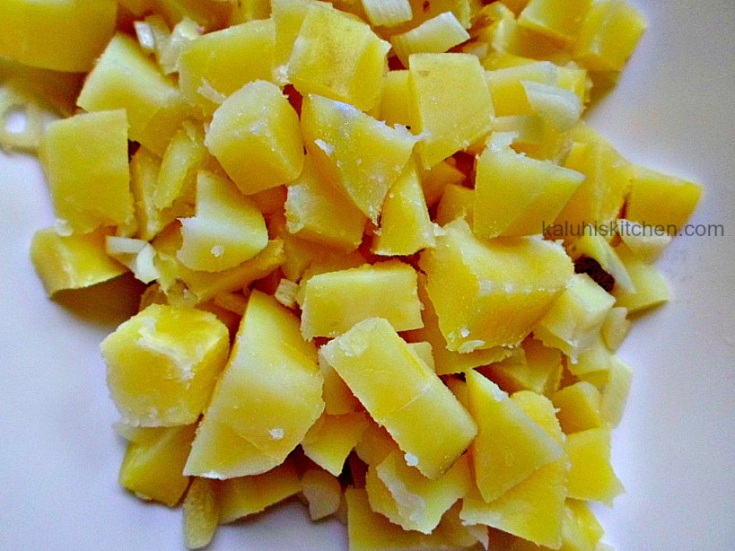 dicing potatoes into small cubes makes the salad not only neater but also easy to mix for the potato salad