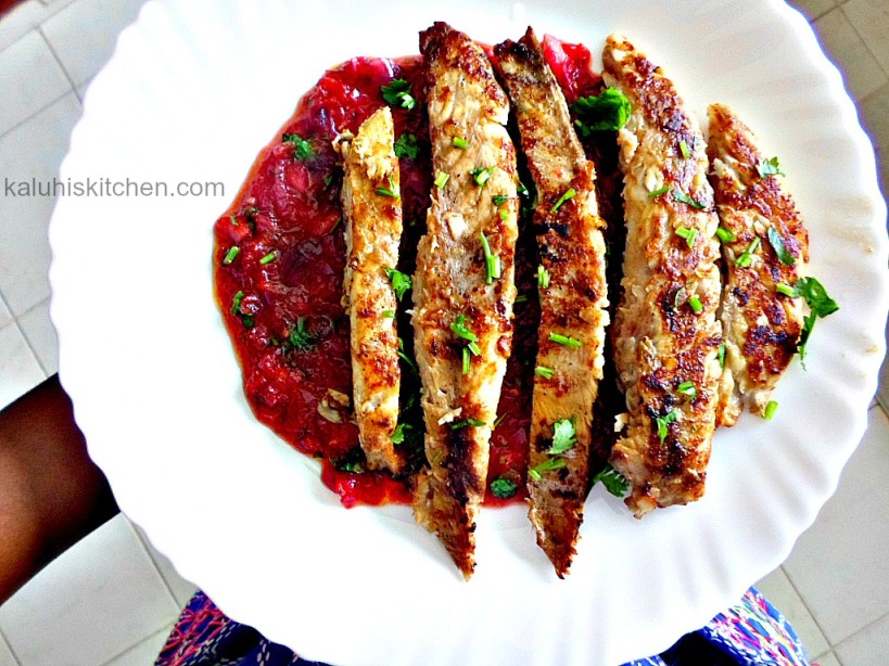 plating of pan fried fish with sweet and sour mkwaju sauce_as demonstrated by kaluhi adagala from her kitchen