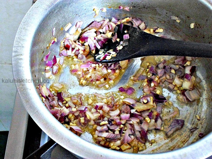 sauteeing onions together with garlic until they are soft. Be carful not to burn the garlic as it will make the entire dish bitter