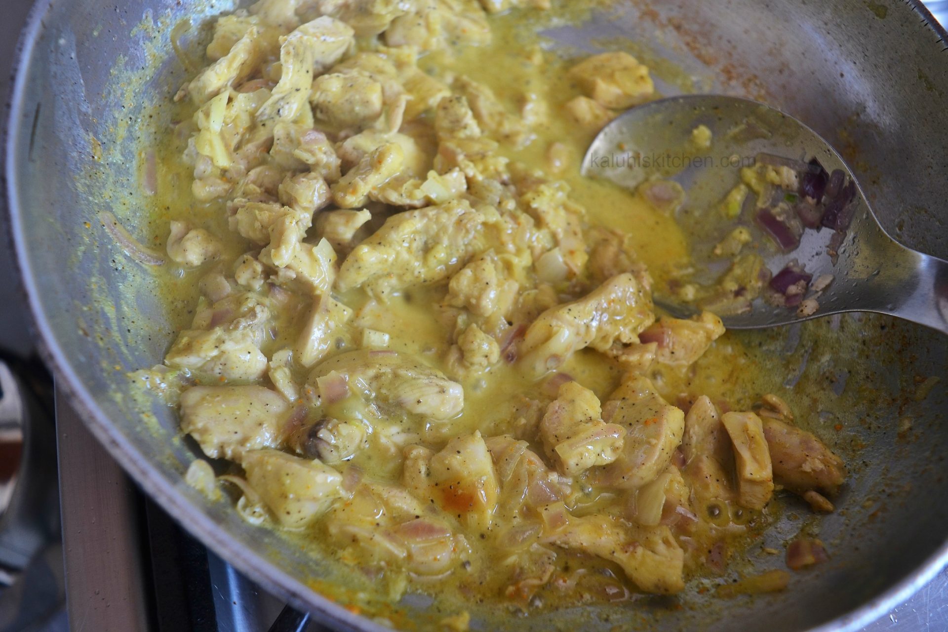 turmeric adds alot of color to the garlic chicken strips with coconut sauce_kaluhiskitchen.com