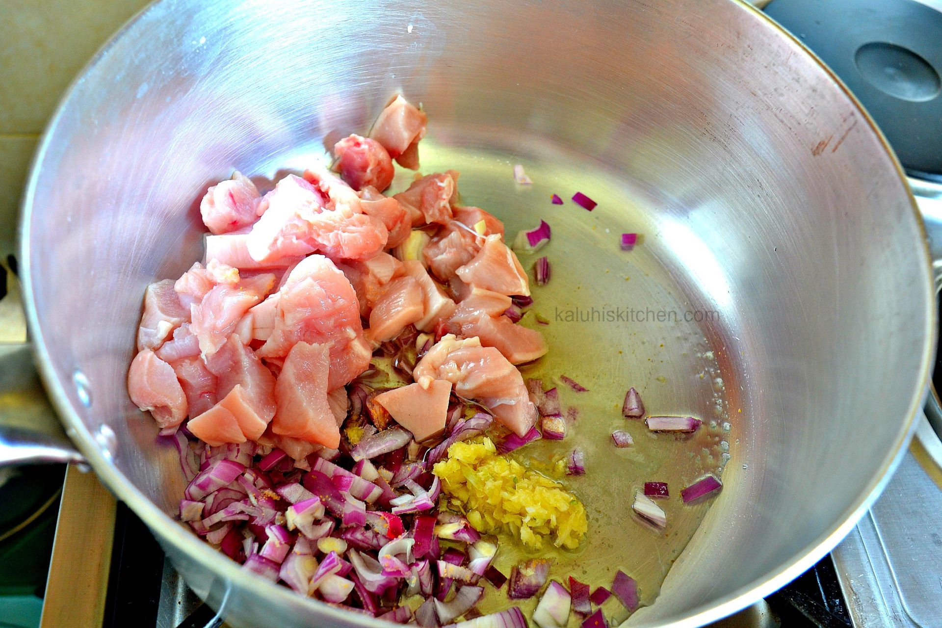 For the chicken pilau, cook the chicken until it has just turned white_kauhiskitchen.com