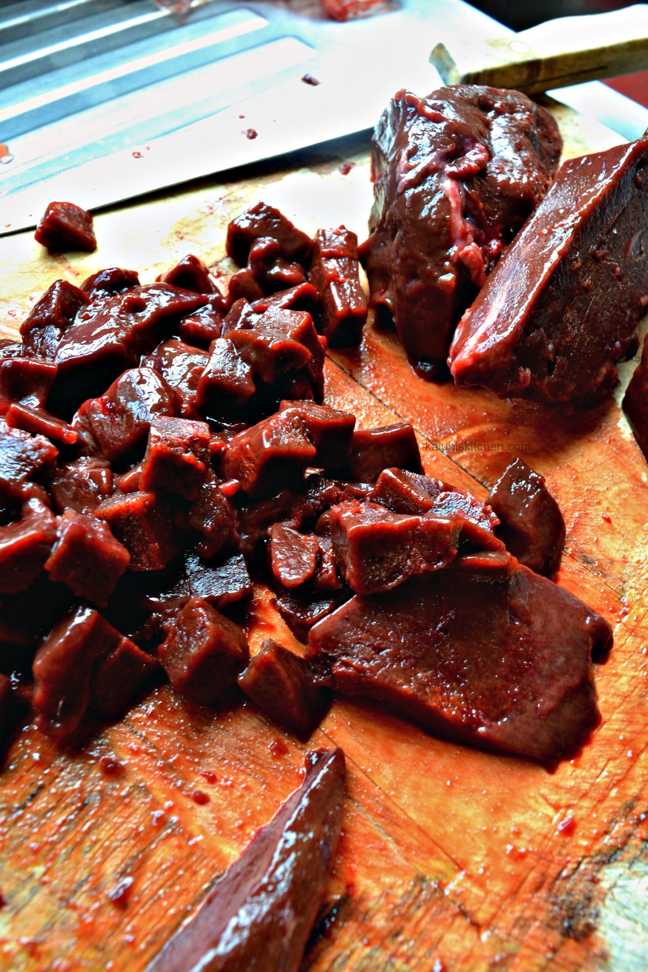 cut up liver into small sizes so that it is easier to eat and to have it cook faster_cooking kenya_kenyan meals