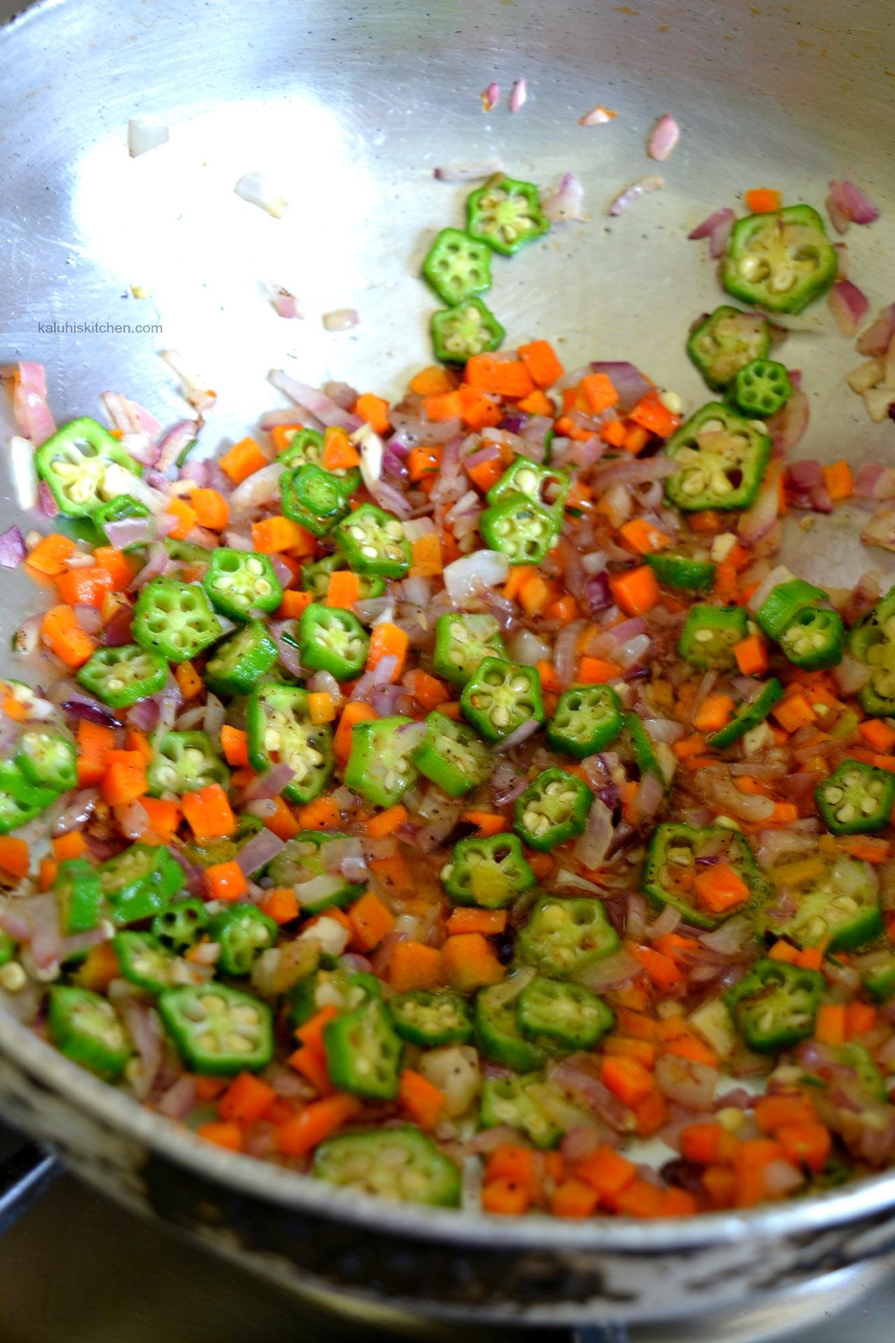 cook the okra together with the carrots until they have just softened_donot overcook yur okra_kaluhiskitchen.com