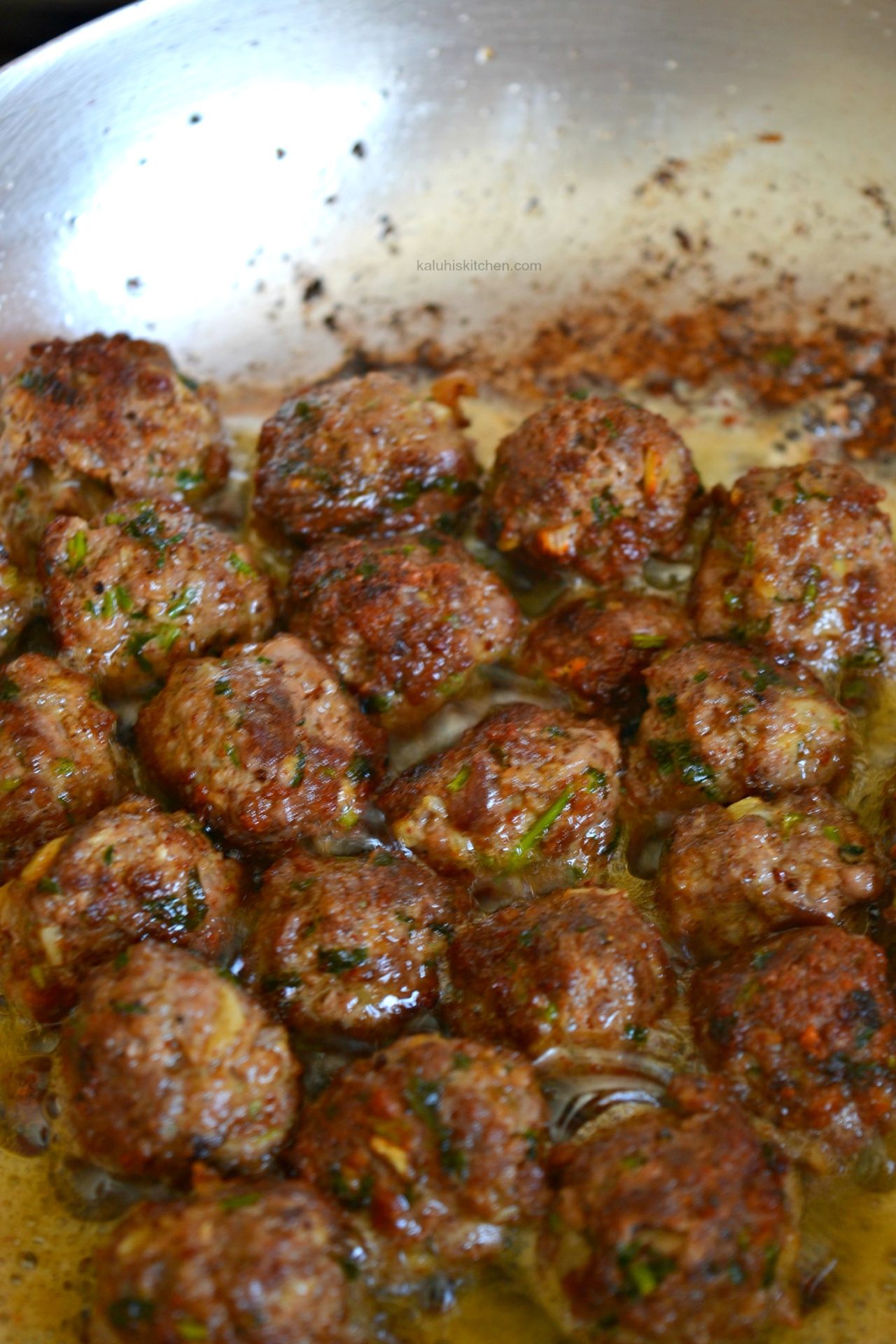 shallow fry your mbuzi meat balls until they have a nice charr on the outside and are cooked through_mbuzi meatball mshikaki_kaluhiskitchen.com