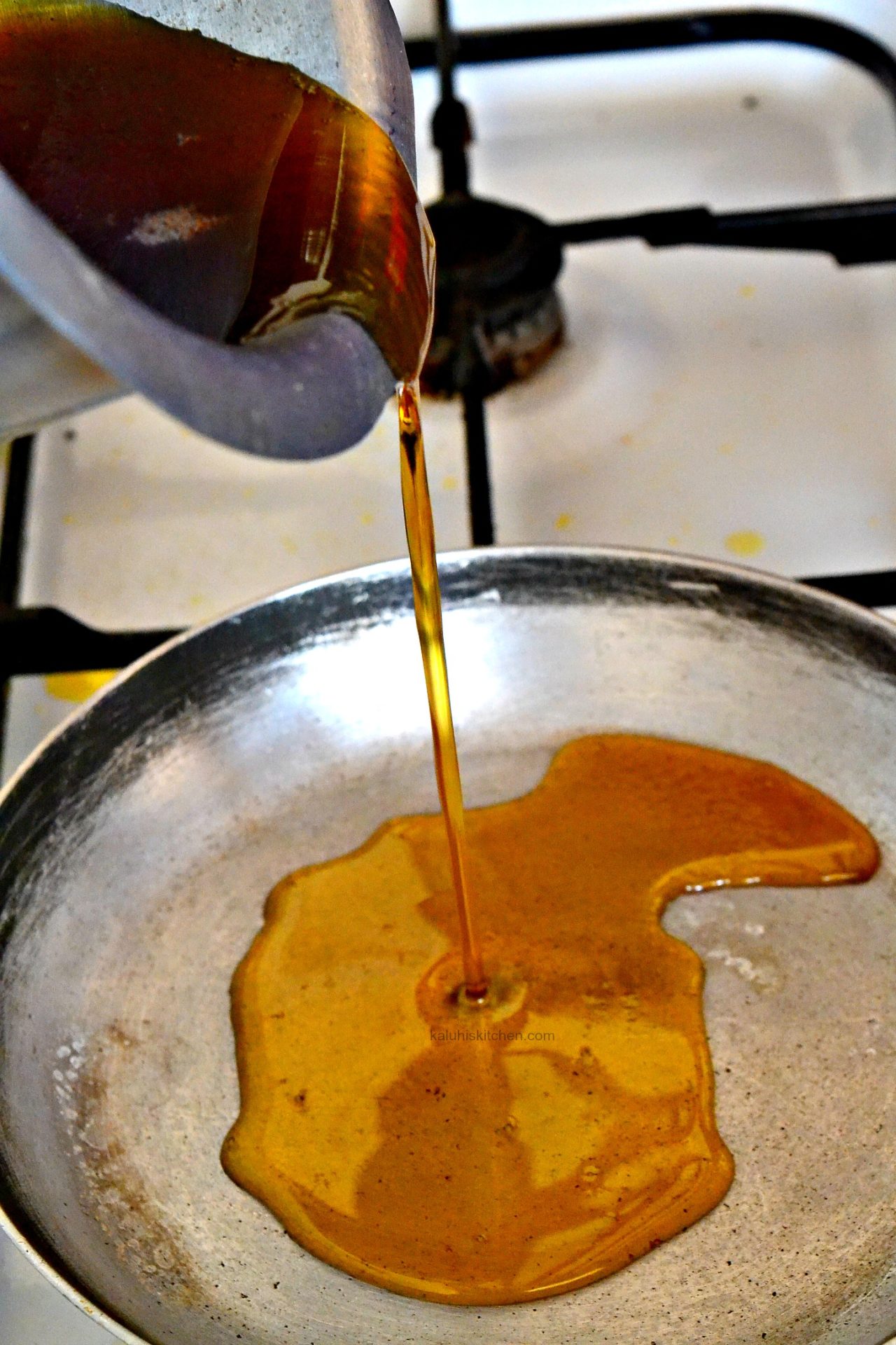 add some syrup to your pan and allow it to simmer on low heat_be careful not to let it burn_kaluhiskitchen.com