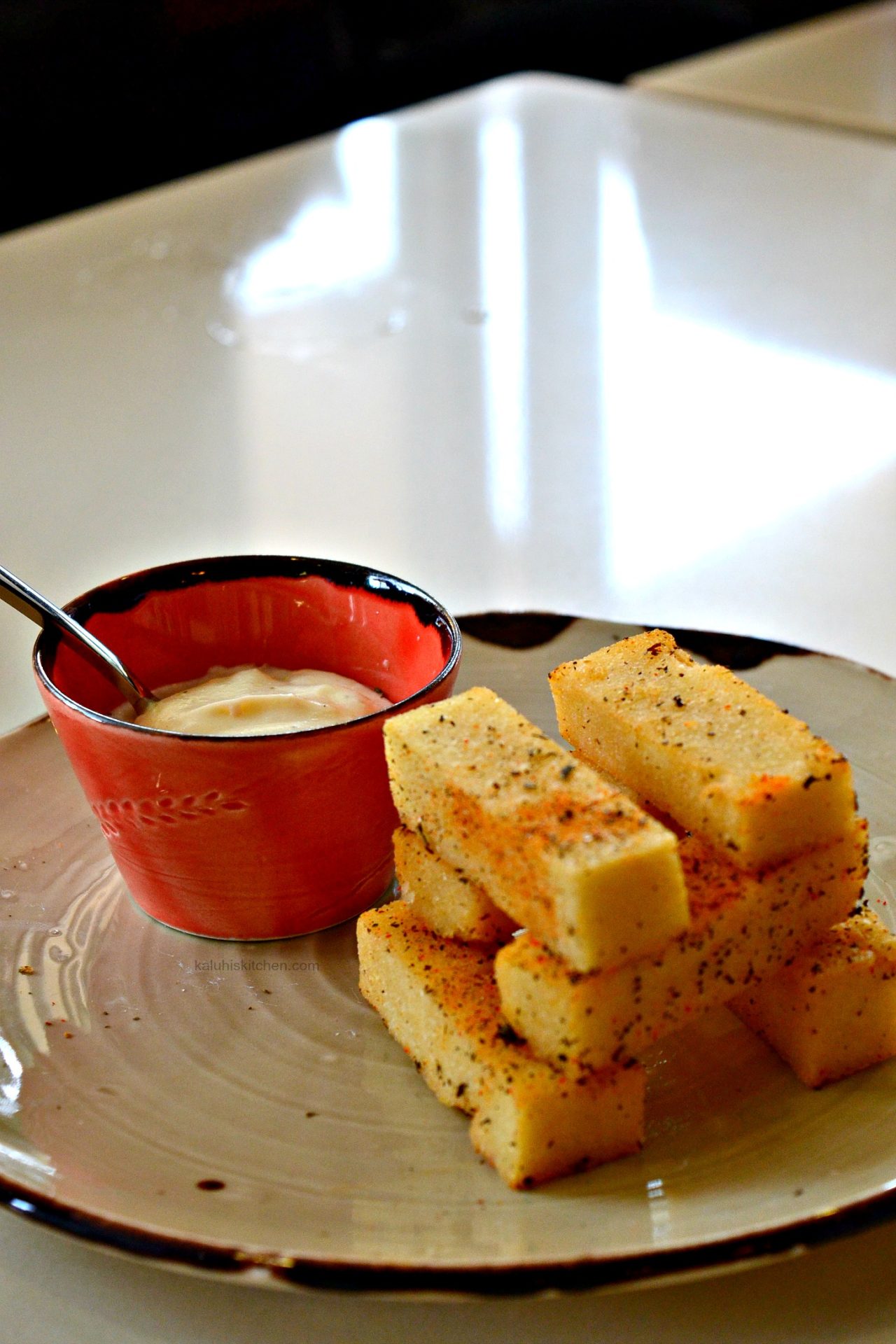 fried ugali nugets with garlic sauce_nyama mama_kenyan food