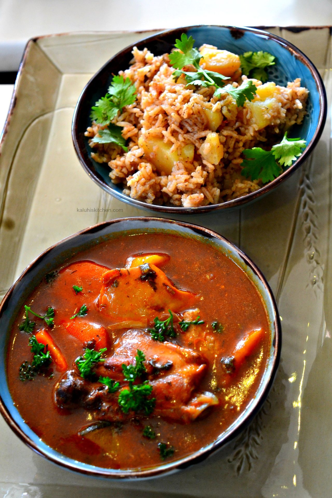 pilau and chicken stew served at nyamamama in yaya center nairobi