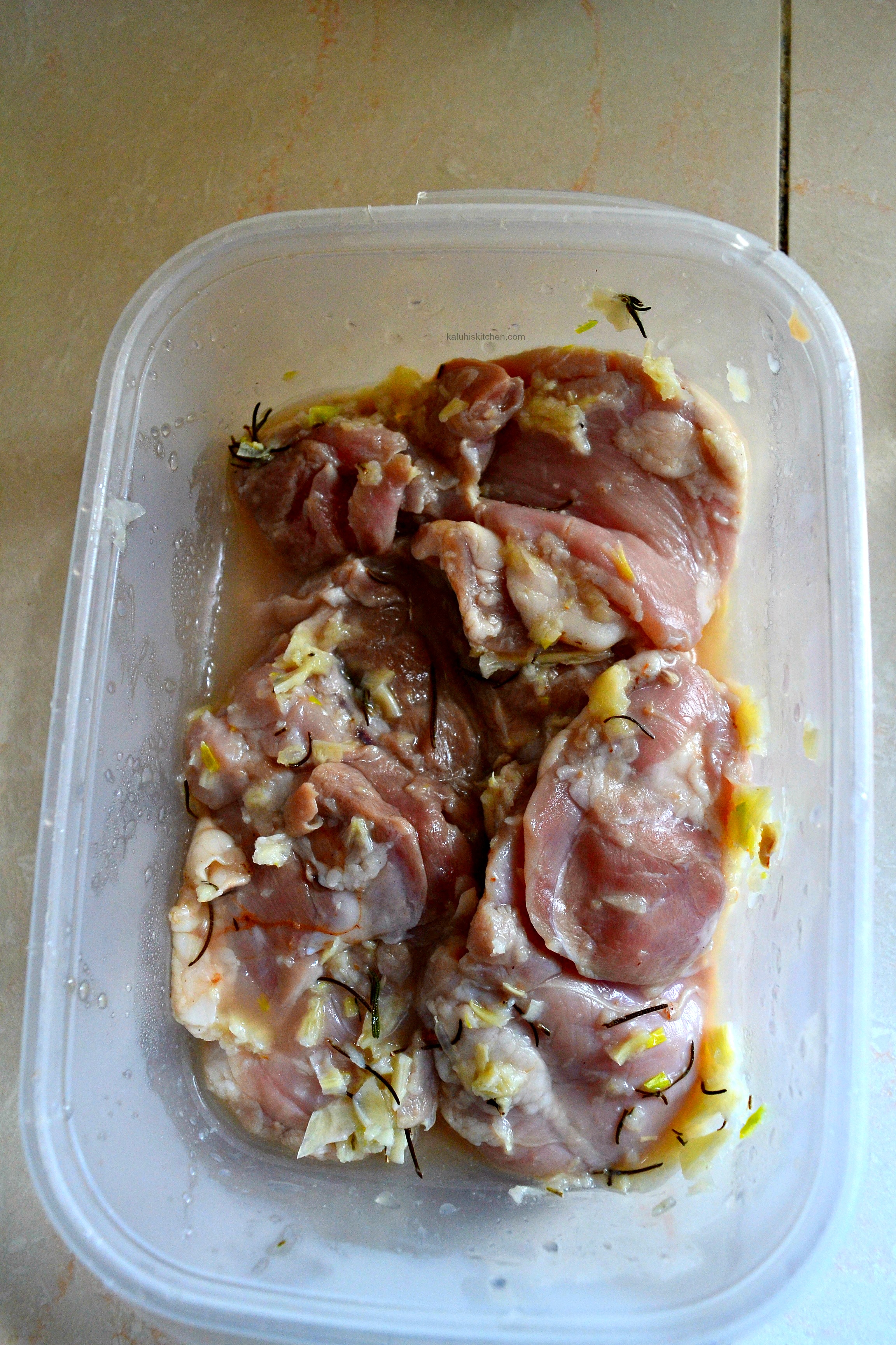 marinate the chicekn in rosemary, garlic and apple cider vinegar for atleast 24 hours to make sure the flavors really infuse_kaluhiskitchen.com