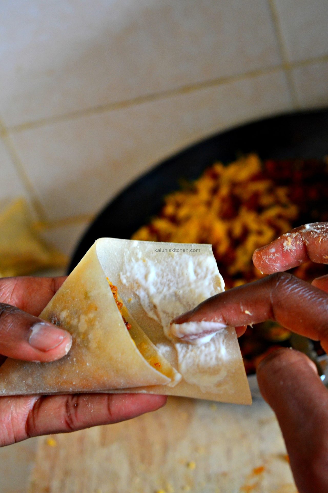 use a paste made out of flour and water to act as 'glu' for sealing your pastry_how to make samosas_cooking with guinness