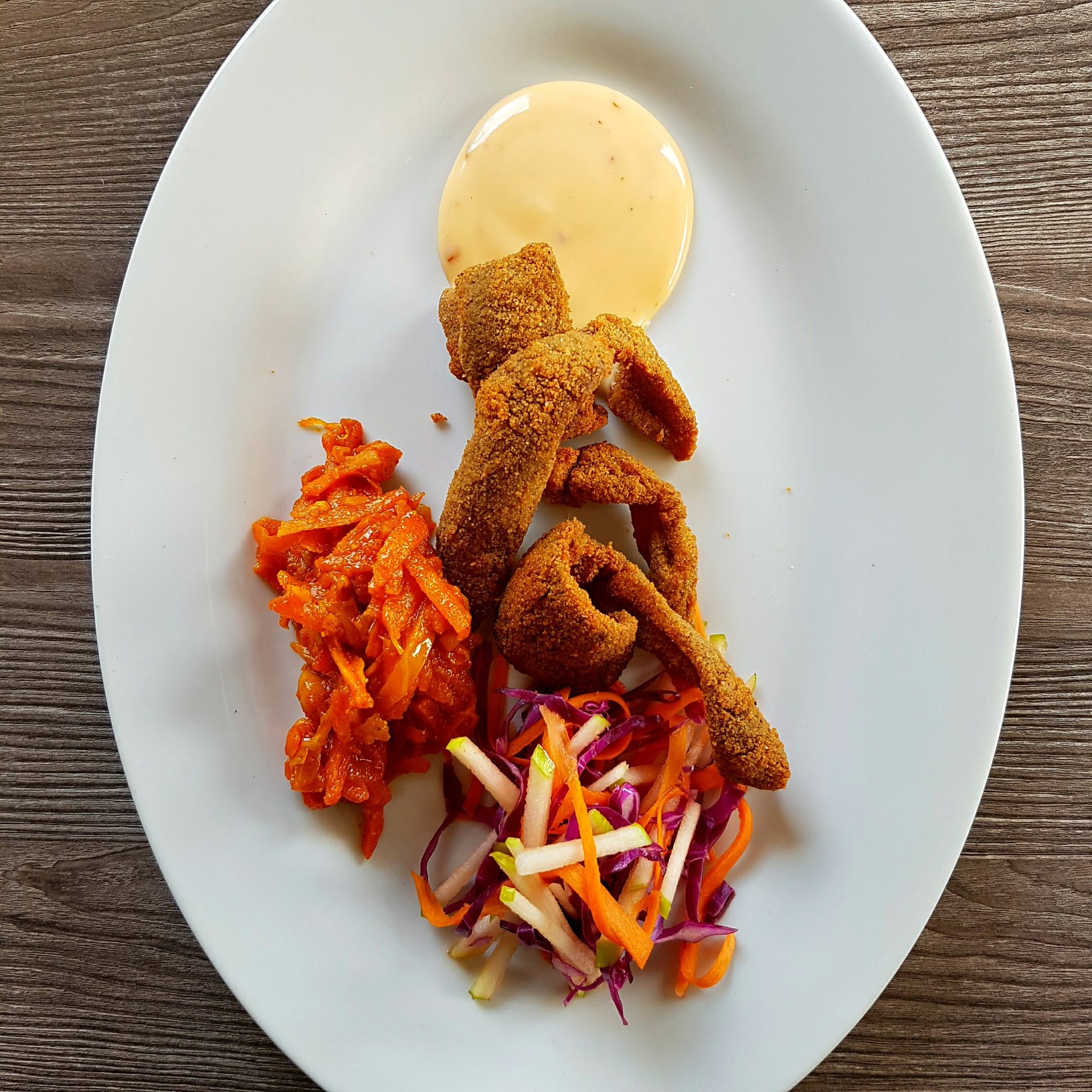 Fried Mogudu with chakalaka and coleslaw. It was slow cooked, coated then fried resulting in a crispy exterior and soft interior. Mogudu is what we Kenyans refer to as matumbo. See how much we have in common?!