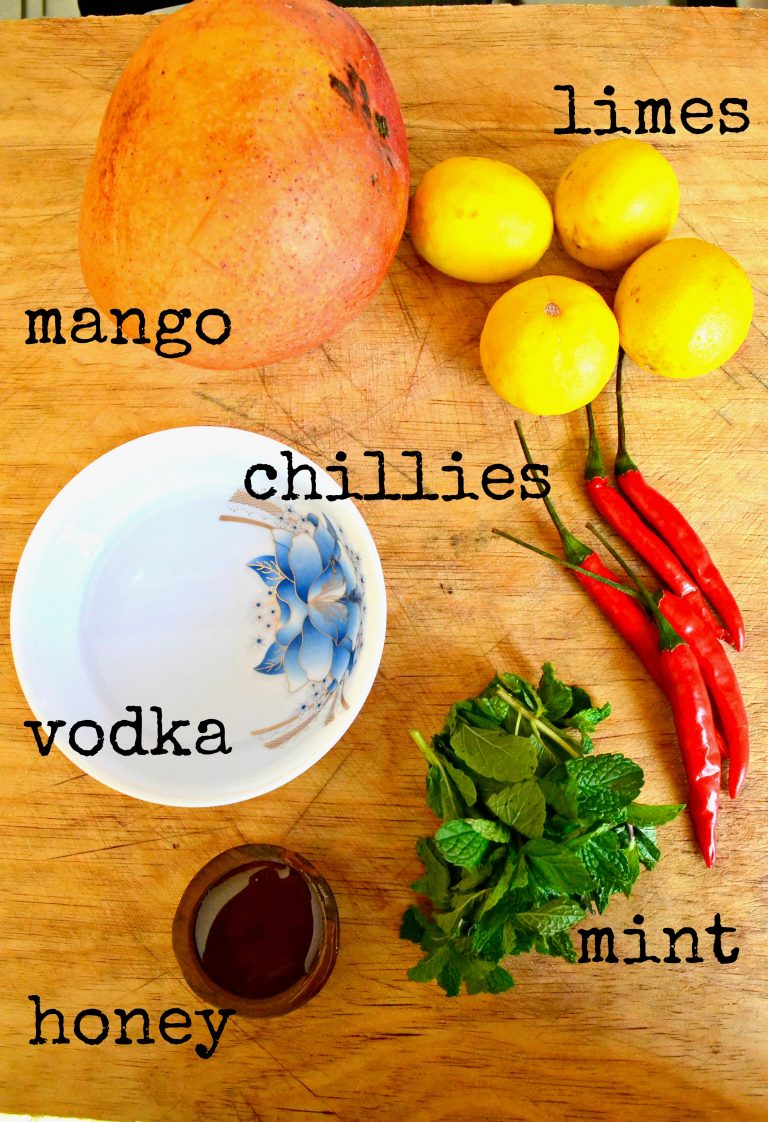 how to make a vodka cosktail_honey vodka chili mango limes mint