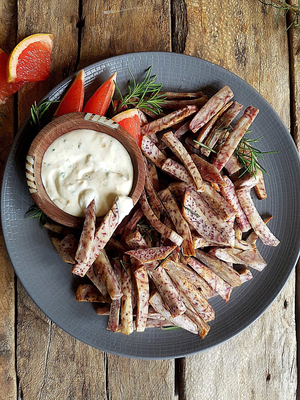 Cumin Nduma Fries with Roasted Garlic & Grapefruit Aioli Kaluhi's Kitchen