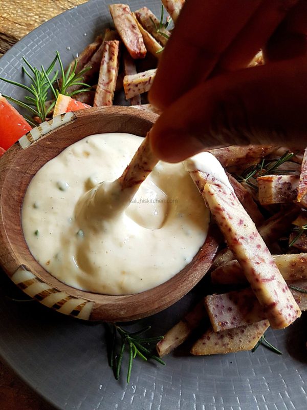 Cumin Nduma Fries with Roasted Garlic & Grapefruit Aioli Kaluhi's Kitchen